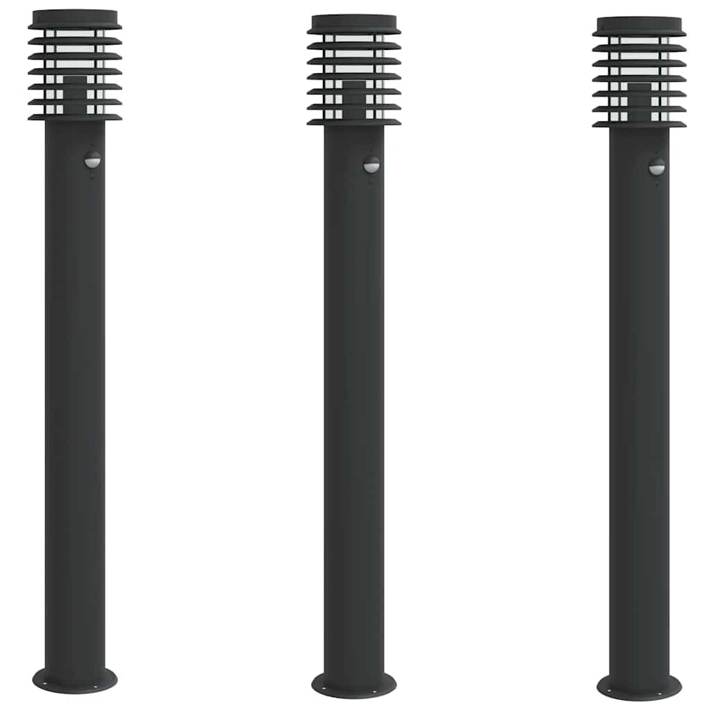 vidaXL Vonkajšie stojace lampy senzor 3 ks čierne 110 cm nehrdz. oceľ