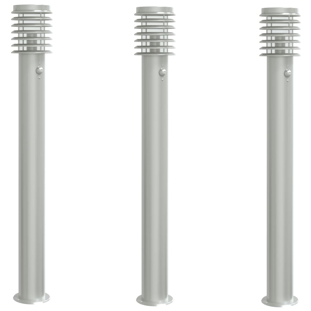 vidaXL Vonkajšie stojace lampy senzor 3 ks strieborné 110cm nehr. oceľ