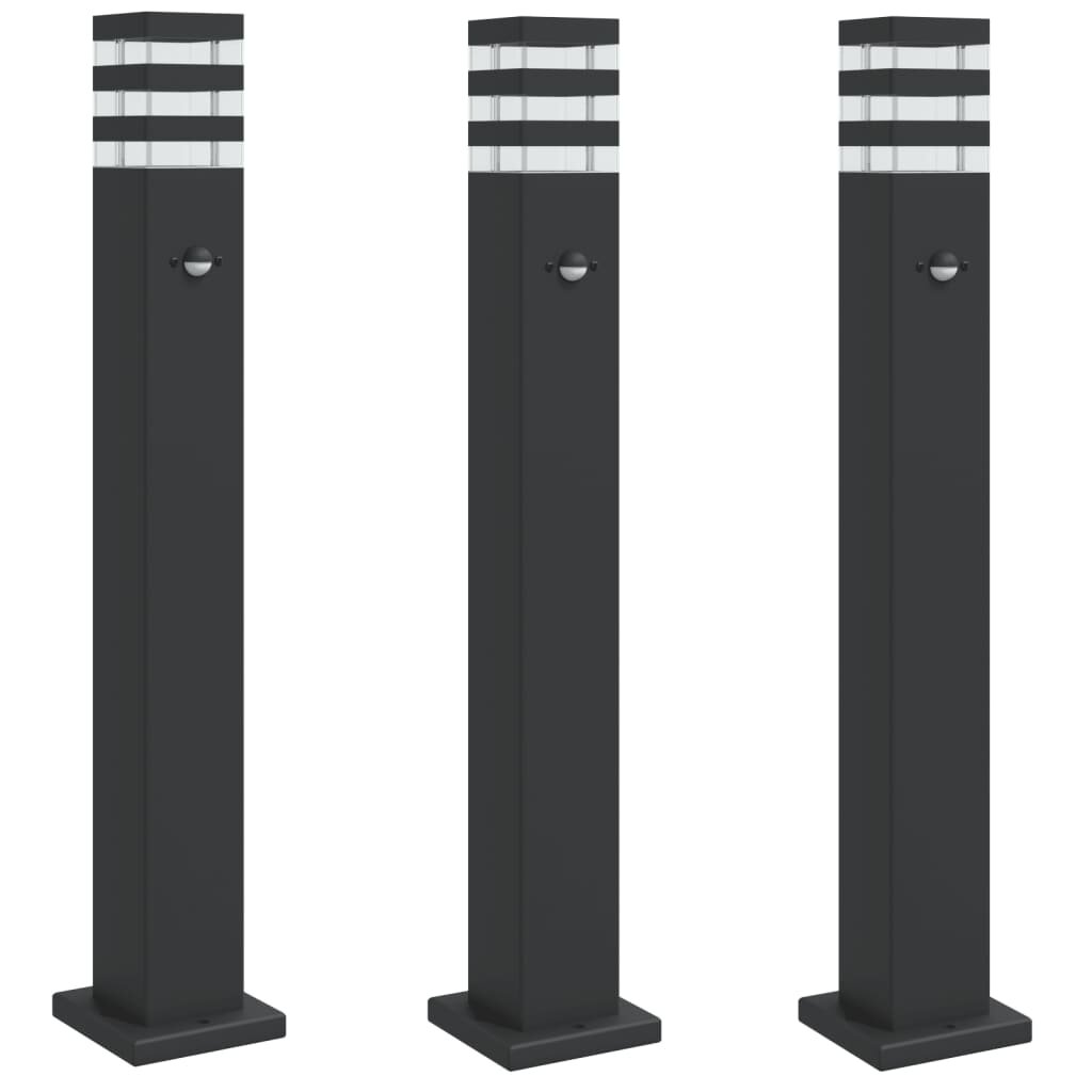 vidaXL Vonkajšie stojace lampy so senzorom 3 ks čierne 80 cm hliník