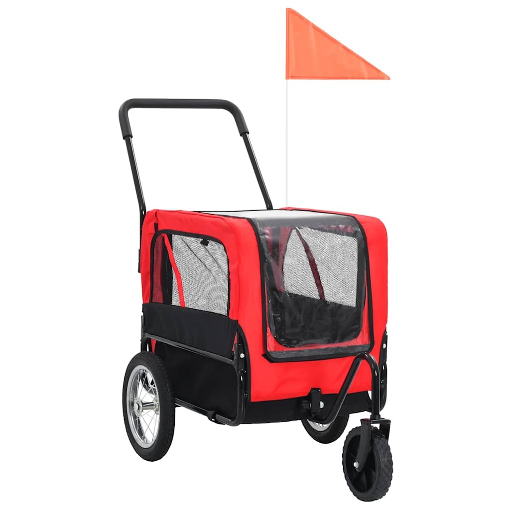 vidaXL Vozík pre domáce zvieratá na bicykel/beh 2-v-1 červeno čierny