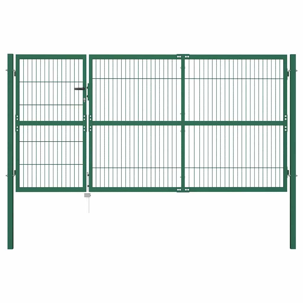 vidaXL Záhradná brána so stĺpikmi 350x140 cm oceľovo zelená