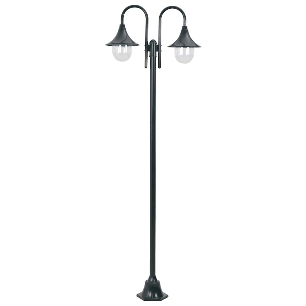 vidaXL Záhradná stĺpová lampa E27 220 cm hliník 2-lampáše tmavozelená