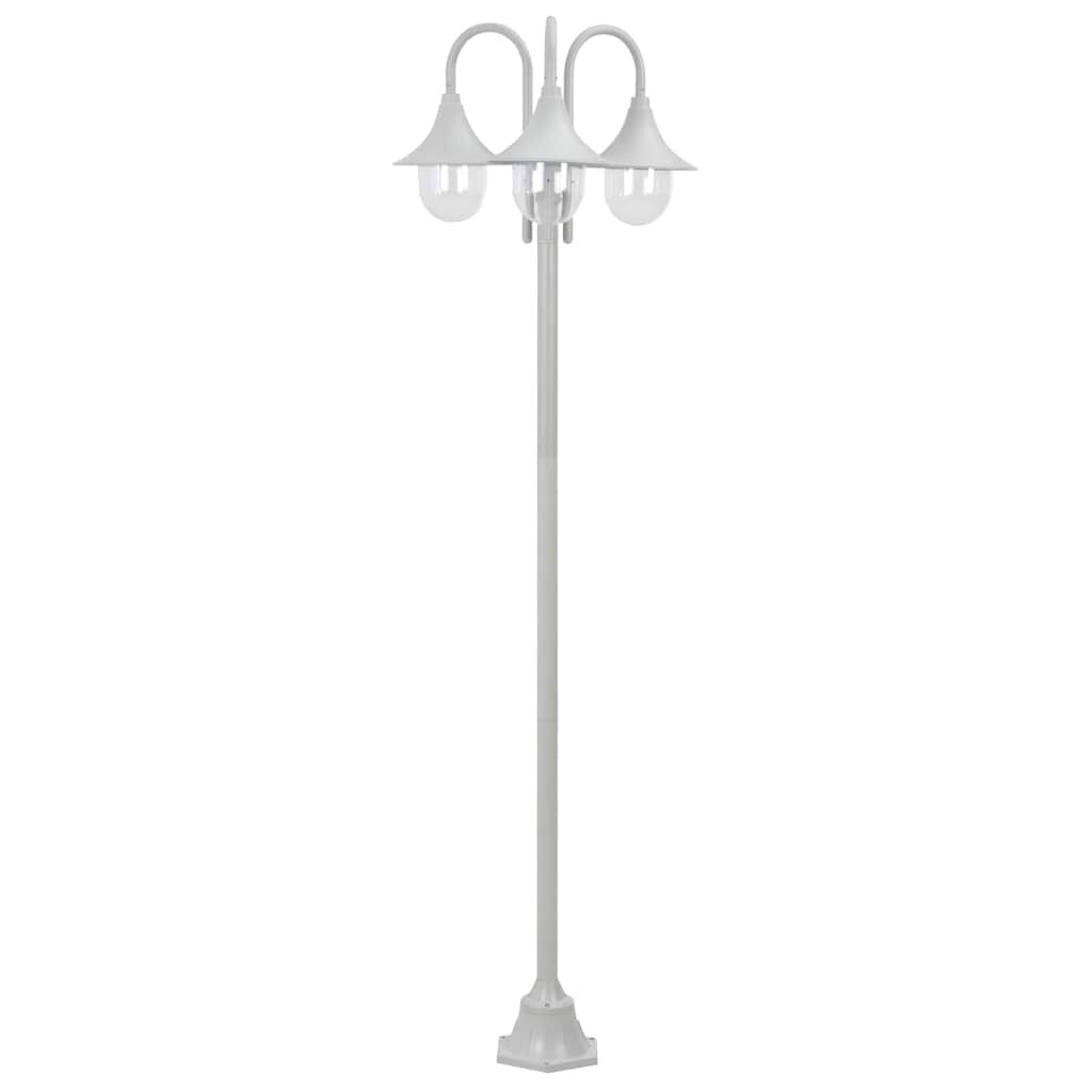 vidaXL Záhradná stĺpová lampa E27 220 cm hliníková 3 lampáše biela