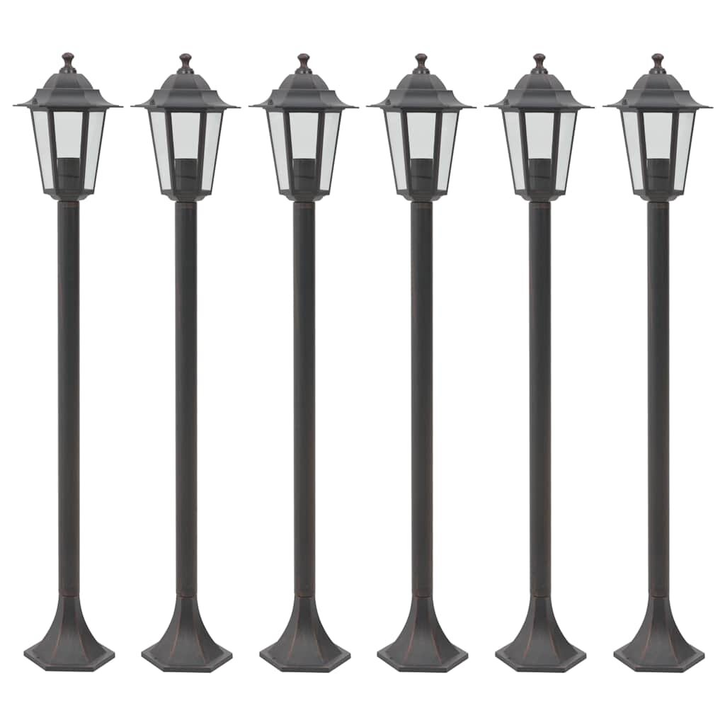 vidaXL Záhradné stĺpové lampy 6 ks E27 110 cm hliníkové bronzové