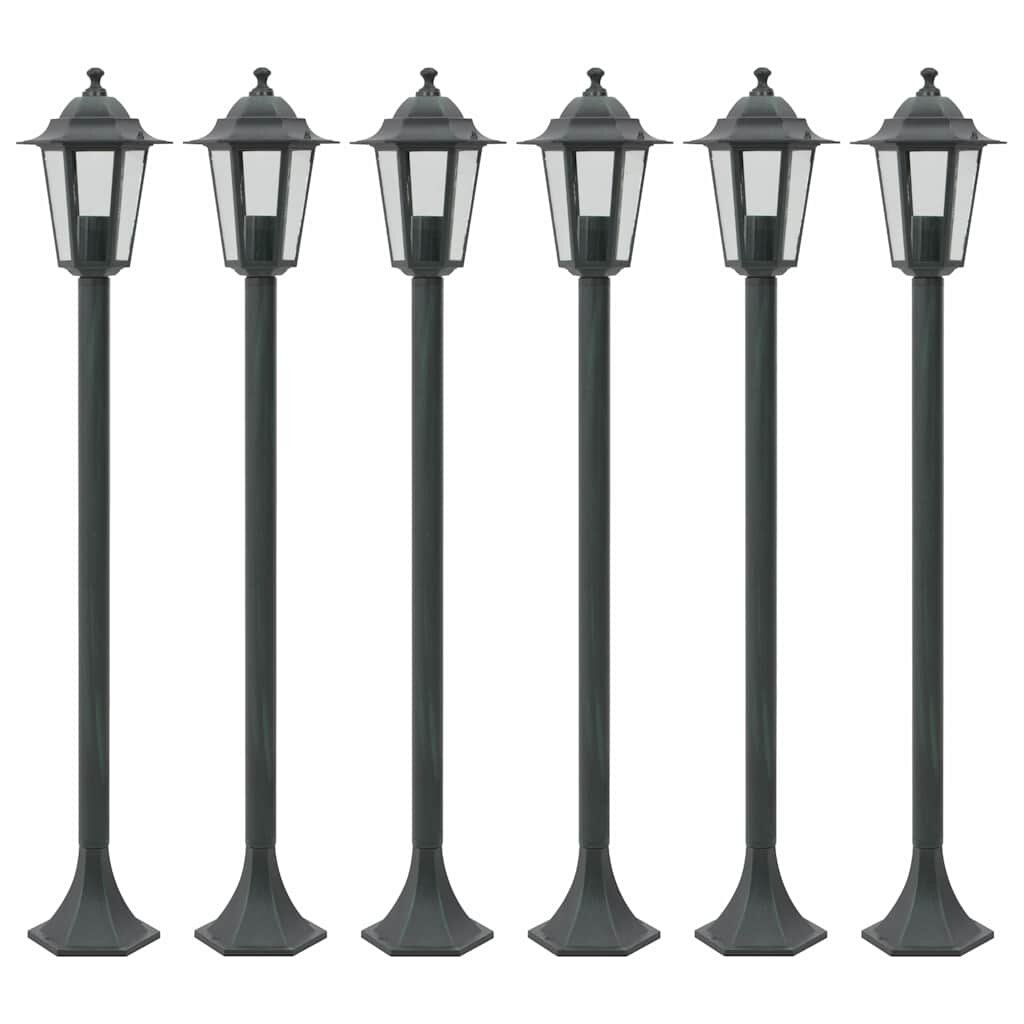 vidaXL Záhradné stĺpové lampy 6 ks E27 110 cm hliníkové tmavozelené