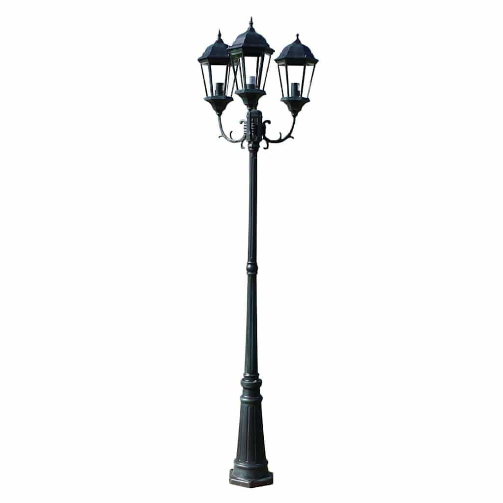 vidaXL Záhradné trojramenné stĺpové svietidlo Brighton tmavo zelené/čierne 230 cm