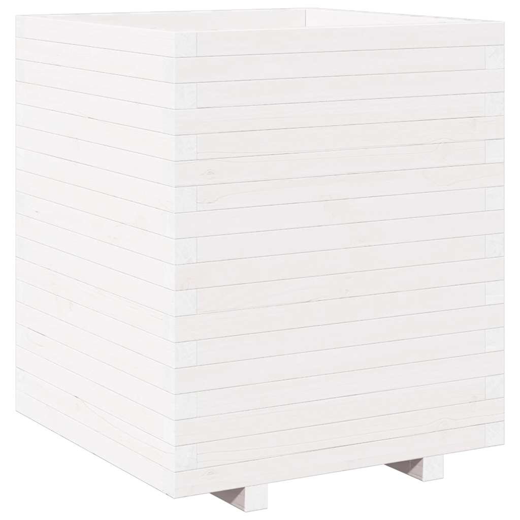 vidaXL Záhradný kvetináč biely 60x60x725 cm masívna borovica