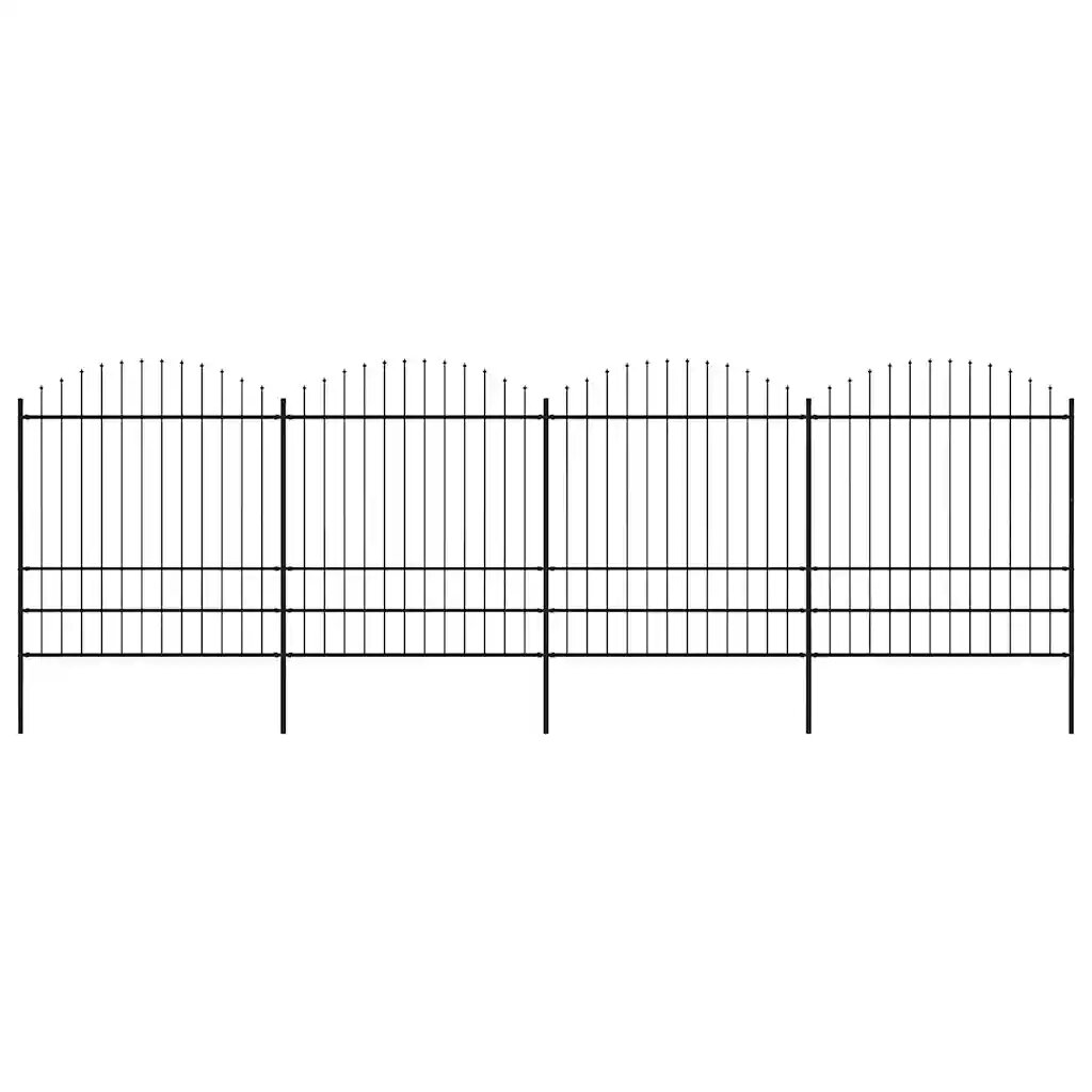 vidaXL Záhradný plot s vrchnou časťou z ocele 671x200 cm čierny