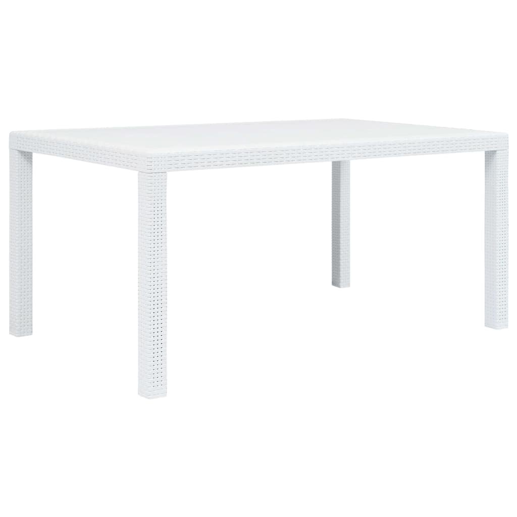 vidaXL Záhradný stôl biely 150x90x72 cm plastový s ratanovým vzhľadom