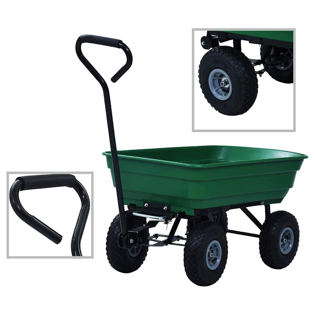 vidaXL Záhradný vyklápací ručný vozík zelený 300 kg 75 l