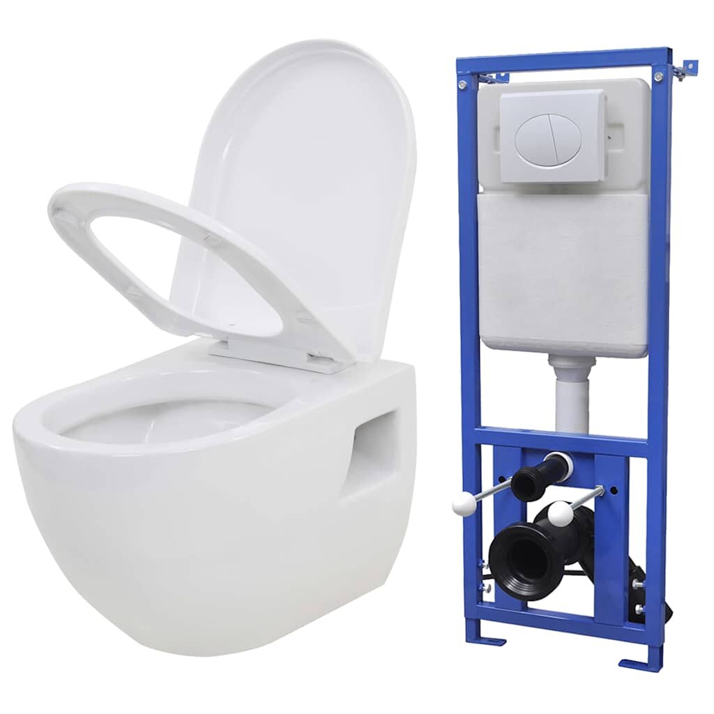 vidaXL Závesná toaleta/WC s podomietkovou nádržkou keramická biela