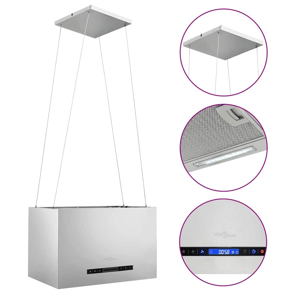vidaXL Závesný ostrovný digestor s dotykovým senzorom LCD 55 cm nehrdzavejúca oceľ