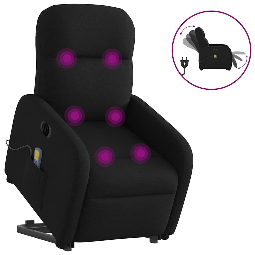 vidaXL Zdvíhacie a sklápacie elektrické masážne kreslo čierne látka