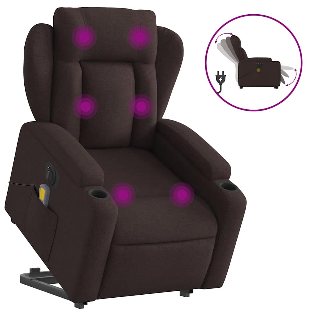 vidaXL Zdvíhacie sklápacie elektrické masážne kreslo tmavohnedé látka